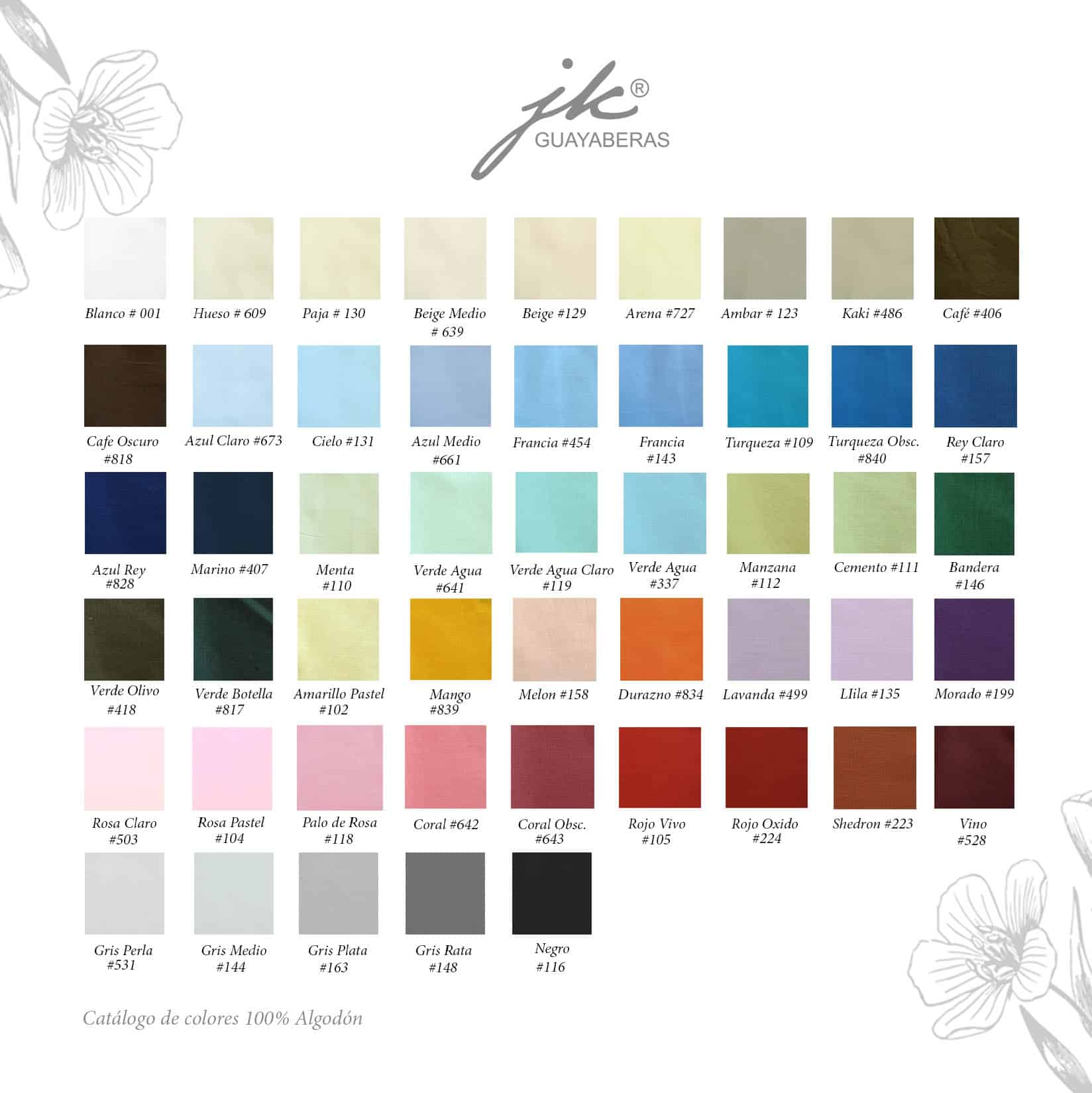 Nuestra gama de colores de lino y algodón JK Guayaberas